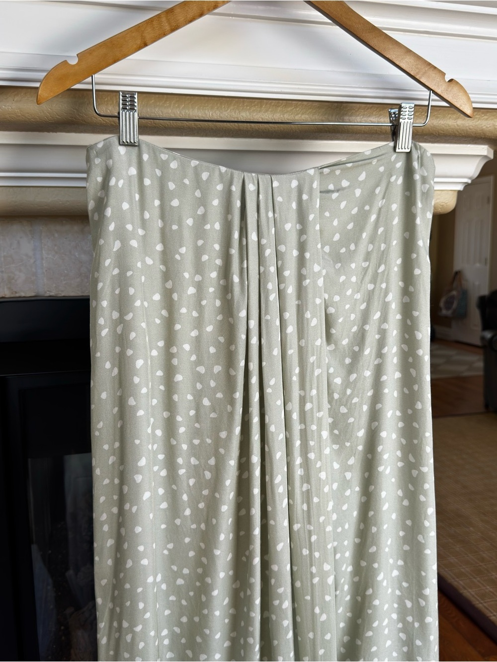 Vince Silk Blend Stone Dots Drape Midi Skirt Sage Summer Size 8 55 - Picture 2 of 5